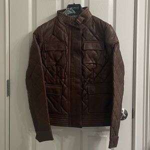 Vintage Eddie Bauer Dark Brown Quilted Lamb Leather and Goose Down Jacket